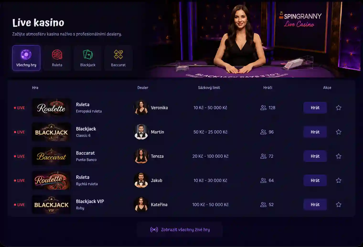 Live casino Spingranny se živými krupiéry