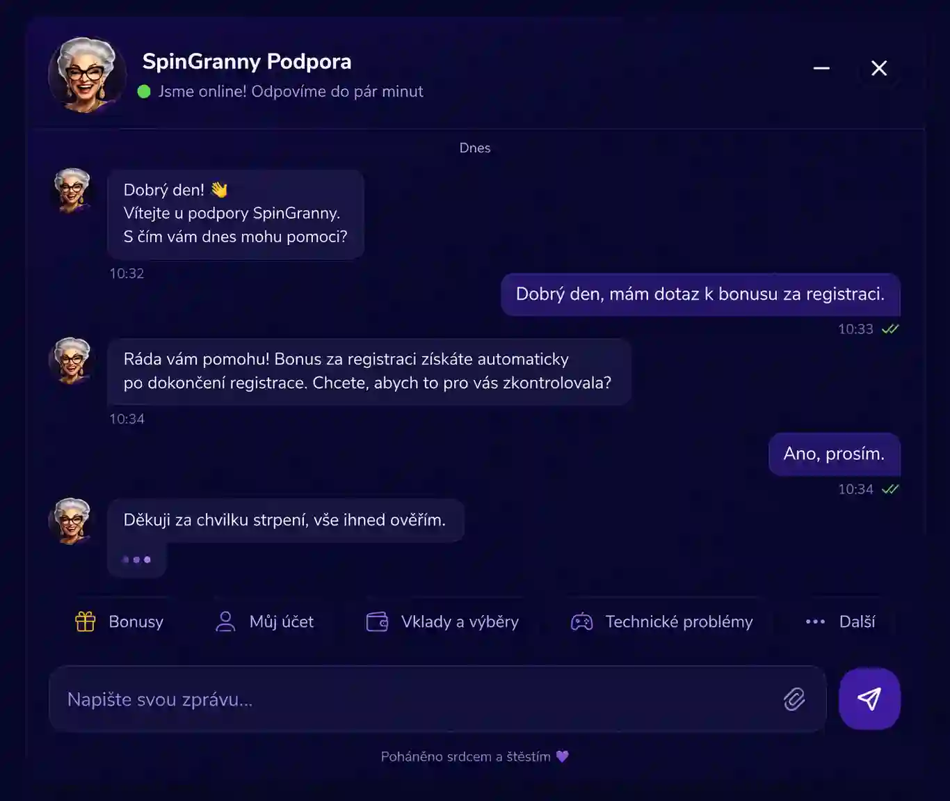 Živý chat podpory Spingranny